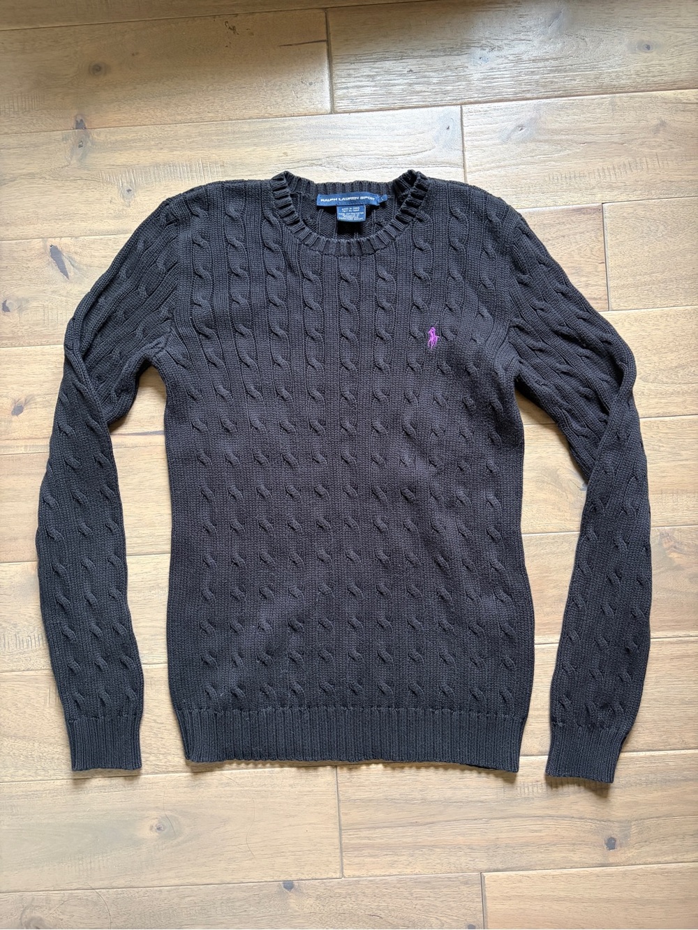 Ralph Lauren black cable-knit crewneck sweater cotton, Large